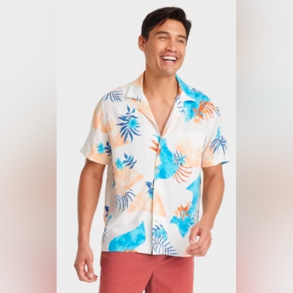 Hawaiian Men's XXL Button Down Shirt Aqua Multi Goodfellow